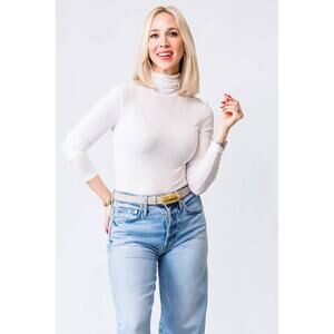 CLOSED	High Neck Long Sleeve Tee in White m NWT Quiet Luxury Old Money Basics